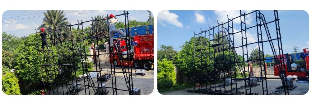 Modular enlarged base LED screen support assembly