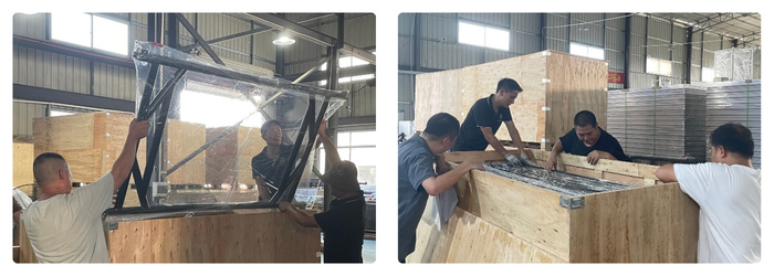 LED wall ground support components organized in packaging